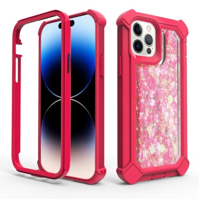 For iPhone 14 PLUS Twinkle Liquid Glitter 3in1 Hybrid Case Cover - Hot Pink