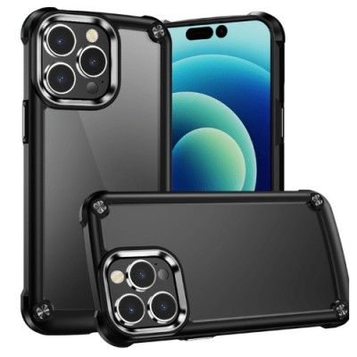 For iPhone 14 PLUS Ultimate CaseX Transparent Hybrid Case with Metal Buttons And Camera Edges - Black