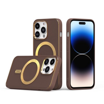 For iPhone 14 PLUS Ultimate PU Leather [Magnetic Circle] Beautiful Hybrid - Coffee