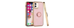 For iPhone 14 PLUS Unique IMD Design Magnetic Ring Stand Cover Case - Mesh Marble on Pink