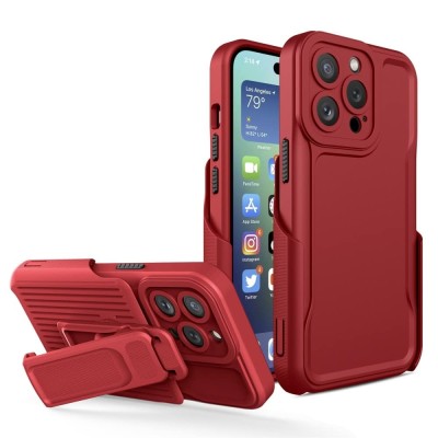 For iPhone 14 PLUS V 3in1 Combo Kickstand Holster Cover Case - Red