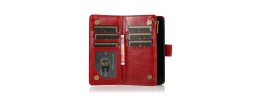 For iPhone 14 PLUS Wallet Premium PU Vegan Leather ID Multiple Card Holder Money with Strap - Red