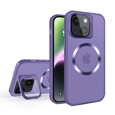 For iPhone 14 PLUS Well Protective Magentic Ring Stand Camera Protective Cover Case - Purple