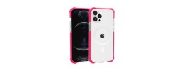 For iPhone 14 PRO 6.1" Acrylic [Magnetic Circle] Tough 2.5mm Transparent ShockProof Hybrid - Hot Pink