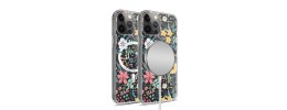 For iPhone 14 PRO 6.1" Beautiful Floral [Magnetic Circle] ShockProof Transparent Hybrid Design - D