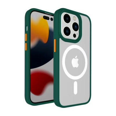 For iPhone 14 PRO 6.1" Core [Magnetic Circle] Colorful Buttons Thick 2mm Hybrid - Midnight Green