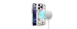 For iPhone 14 PRO 6.1" Design Quotation [Magnetic Circle] Transparent Shockproof Hybrid - Floral B