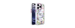 For iPhone 14 PRO 6.1" Design Quotation [Magnetic Circle] Transparent Shockproof Hybrid - Floral E