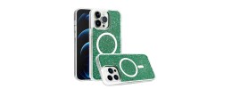 For iPhone 14 PRO 6.1" Epoxy Glitter [Magnetic Circle] ShockProof Hybrid 2.5mm Thick - Green