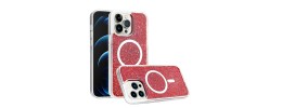 For iPhone 14 PRO 6.1" Epoxy Glitter [Magnetic Circle] ShockProof Hybrid 2.5mm Thick - Red