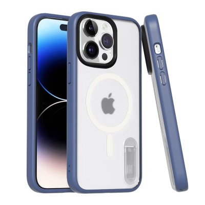For iPhone 14 PRO 6.1" Frosted Two Tone [Magnetic Circle] ShockProof Transparent IMD Hybrid - Blue