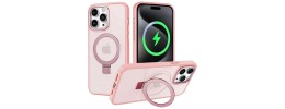 For iPhone 14 PRO 6.1" Frosted Two Tone [Magnetic Circle] ShockProof Transparent IMD Hybrid - Hot Pink