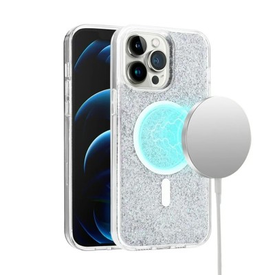 For iPhone 14 PRO 6.1" Glitter Ultra [Magnetic Circle] Thick 3mm Transparent Hybrid - Clear