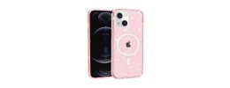For iPhone 14 PRO 6.1" Glitter Ultra [Magnetic Circle] Thick 3mm Transparent Hybrid - Pink