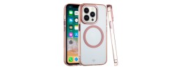 For iPhone 14 PRO 6.1" Hoop Kickstand [Magnetic Circle] HD Transparent Chrome Hybrid - Pink