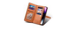 For iPhone 14 PRO 6.1" [Magnetic Circle] Wallet With Independent Detachable Card Holder - Brown