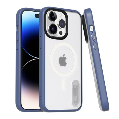 For iPhone 14 PRO 6.1" Magnetic Ring Circle Guard Fused Ultimate Hybrid Case - Blue