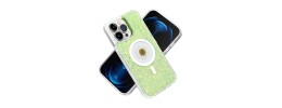 For iPhone 14 PRO 6.1" Magnetic Ring Circle Real Flower Epoxy Glitter Hybrid Case Cover - Green