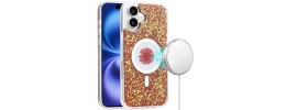 For iPhone 14 PRO 6.1" Magnetic Ring Circle Real Flower Epoxy Glitter Hybrid Case Cover - Rose Gold