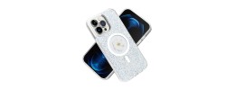 For iPhone 14 PRO 6.1" Magnetic Ring Circle Real Flower Epoxy Glitter Hybrid Case Cover - Silver