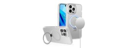 For iPhone 14 PRO 6.1" Metal Chrome Kickstand [Magnetic Circle] Shockproof Matching Camera Hybrid - Clear