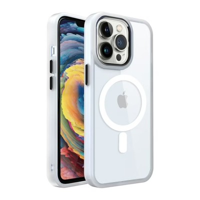 For iPhone 14 PRO 6.1" PURE Transparent [Magnetic Circle] High Quality Ultra Thick Hybrid - White