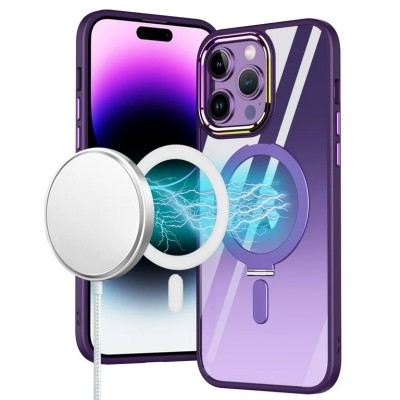 For iPhone 14 PRO 6.1" Premium Matching [Magnetic Circle] & Camera Edge Color Chrome Hybrid Design - Purple