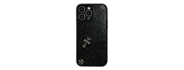 For iPhone 14 PRO 6.1" SQUARE Hearts Passion [Magnetic Circle] Design Ornaments Chrome Hybrid - Black