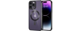 For iPhone 14 PRO 6.1" SQUARE Hearts Passion [Magnetic Circle] Design Ornaments Chrome Hybrid - Purple
