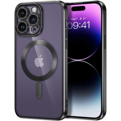For iPhone 14 PRO 6.1" SQUARE Hearts Passion [Magnetic Circle] Design Ornaments Chrome Hybrid - Purple