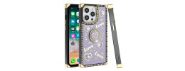 For iPhone 14 PRO 6.1" SQUARE Hearts Passion [Magnetic Circle] Design Ornaments Chrome Hybrid - Teal