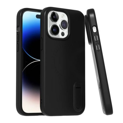 For iPhone 14 PRO 6.1" Shockproof Hybrid [Magnetic Circle] with Stand - Black