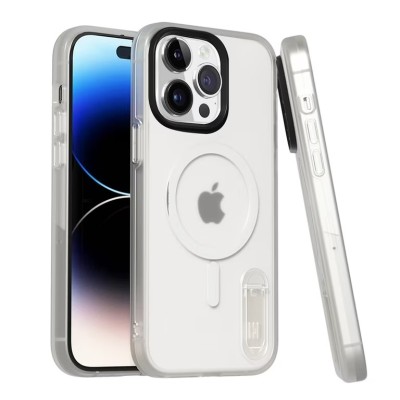 For iPhone 14 PRO 6.1" Shockproof Hybrid [Magnetic Circle] with Stand - Clear/Clear