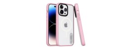 For iPhone 14 PRO 6.1" Shockproof Hybrid [Magnetic Circle] with Stand - Clear/Pink