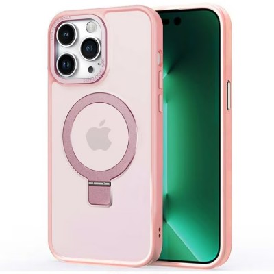 For iPhone 14 PRO 6.1" Shockproof Hybrid [Magnetic Circle] with Stand - Pink