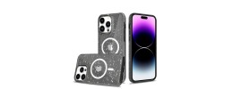 For iPhone 14 PRO 6.1" Transparent Glitter [Magnetic Circle] ShockProof Tough 2.0mm Thick Hybrid - Black