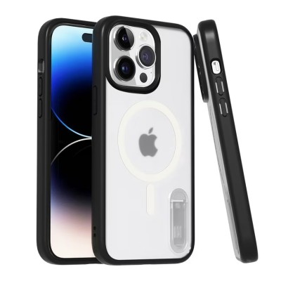 For iPhone 14 PRO 6.1" Two Tone Frosted Glitter [Magnetic Circle] Hybrid Case Frosted Hybrid - Black