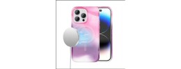 For iPhone 14 PRO 6.1" WaterColor Design [Magnetic Circle] Gradiant Thick Premium Hybrid - Pink