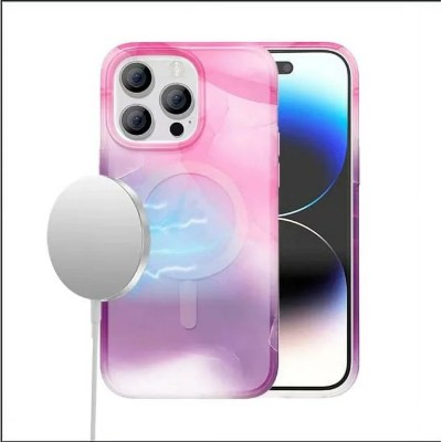 For iPhone 14 PRO 6.1" WaterColor Design [Magnetic Circle] Gradiant Thick Premium Hybrid - Pink