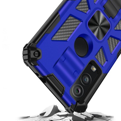 For Apple iPhone 14 PRO 6.1" Rockstar Machine Magnet Mount Friendly Kickstand Case Cover - Black/Dark Blue