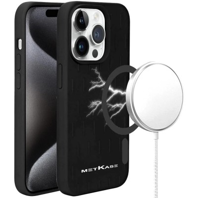 For iPhone 14 PRO MAX 6.7" METKASE Apple-Peel Stick PU Leather [Magnetic Circle] Premium Hybird Case - Black