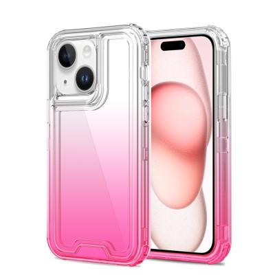 For iPhone 14 PRO MAX 6.7" 3in1 Two Tone Shockproof Transparent Hybrid Case - Clear + Pink