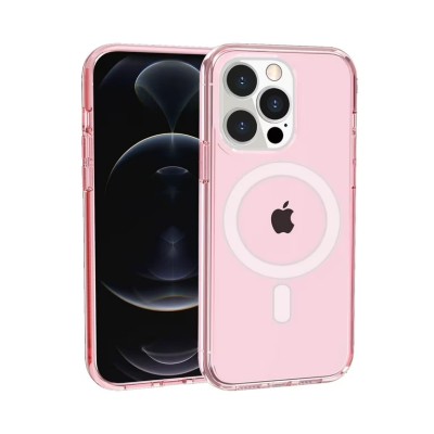 For iPhone 14 PRO MAX 6.7" Acrylic [Magnetic Circle] Tough 2.5mm Transparent ShockProof Hybrid - Hot Pink