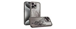 For iPhone 14 PRO MAX 6.7" Butterfly Freedom Shimmer Glitter Thick TPU Case Cover - Black