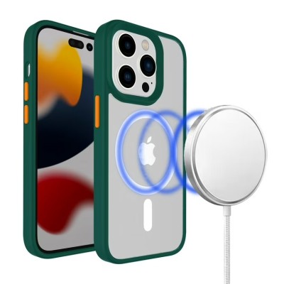 For iPhone 14 PRO MAX 6.7" Core [Magnetic Circle] Colorful Buttons Thick 2mm Hybrid - Midnight Green