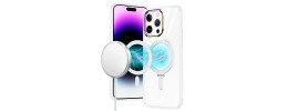 For iPhone 14 PRO MAX 6.7" Dazzle [Magnetic Circle] Kickstand Alloy Chrome Transparent Hybrid - Clear