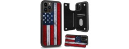 For iPhone 14 PRO MAX 6.7" Design Wallet ID Credit Card Money Holder with Magnetic Metal Closure including Lanyard - American Flag