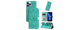 For iPhone 14 PRO MAX 6.7" Design Wallet ID Credit Card Money Holder with Magnetic Metal Closure including Lanyard - Blue Floral