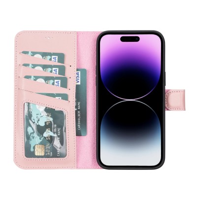 For iPhone 14 PRO MAX 6.7" Design Wallet ID Credit Card Money Holder with Magnetic Metal Closure including Lanyard - White Daisy Blossom Floral