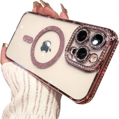 For iPhone 14 PRO MAX 6.7" Diamond Magnetic Circle Thick TPU  with Camera Protection - Rose Gold